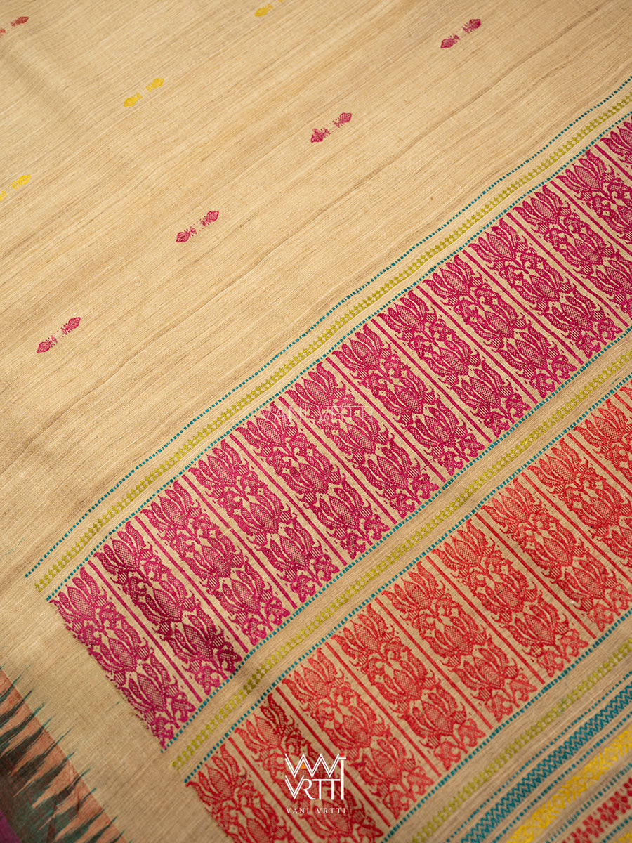 Natural Tussar Mehendi Bottle Green Ananta Handspun Tussar Silk Saree