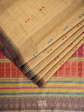 Natural Tussar Mehendi Bottle Green Ananta Handspun Tussar Silk Saree