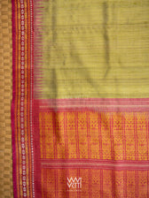 Light Olive Green Red Ganga Jamuna Ananta Handspun Tussar Silk Saree