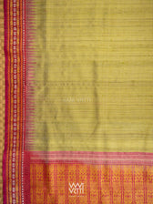 Light Olive Green Red Ganga Jamuna Ananta Handspun Tussar Silk Saree
