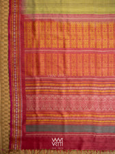Light Olive Green Red Ganga Jamuna Ananta Handspun Tussar Silk Saree