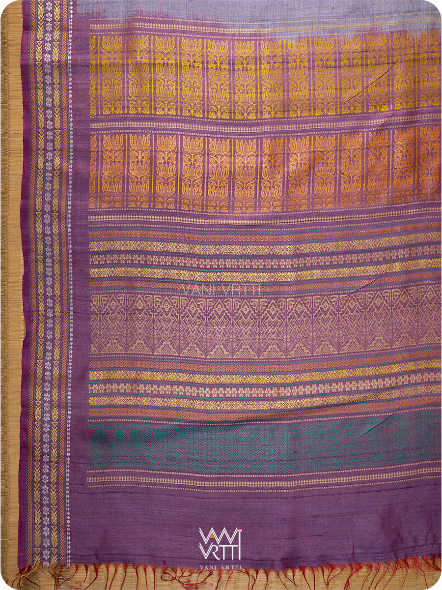 Off White Purple Green Ananta Handspun Tussar Silk Sari