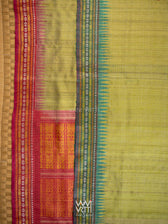 Light Olive Green Red Ganga Jamuna Ananta Handspun Tussar Silk Saree