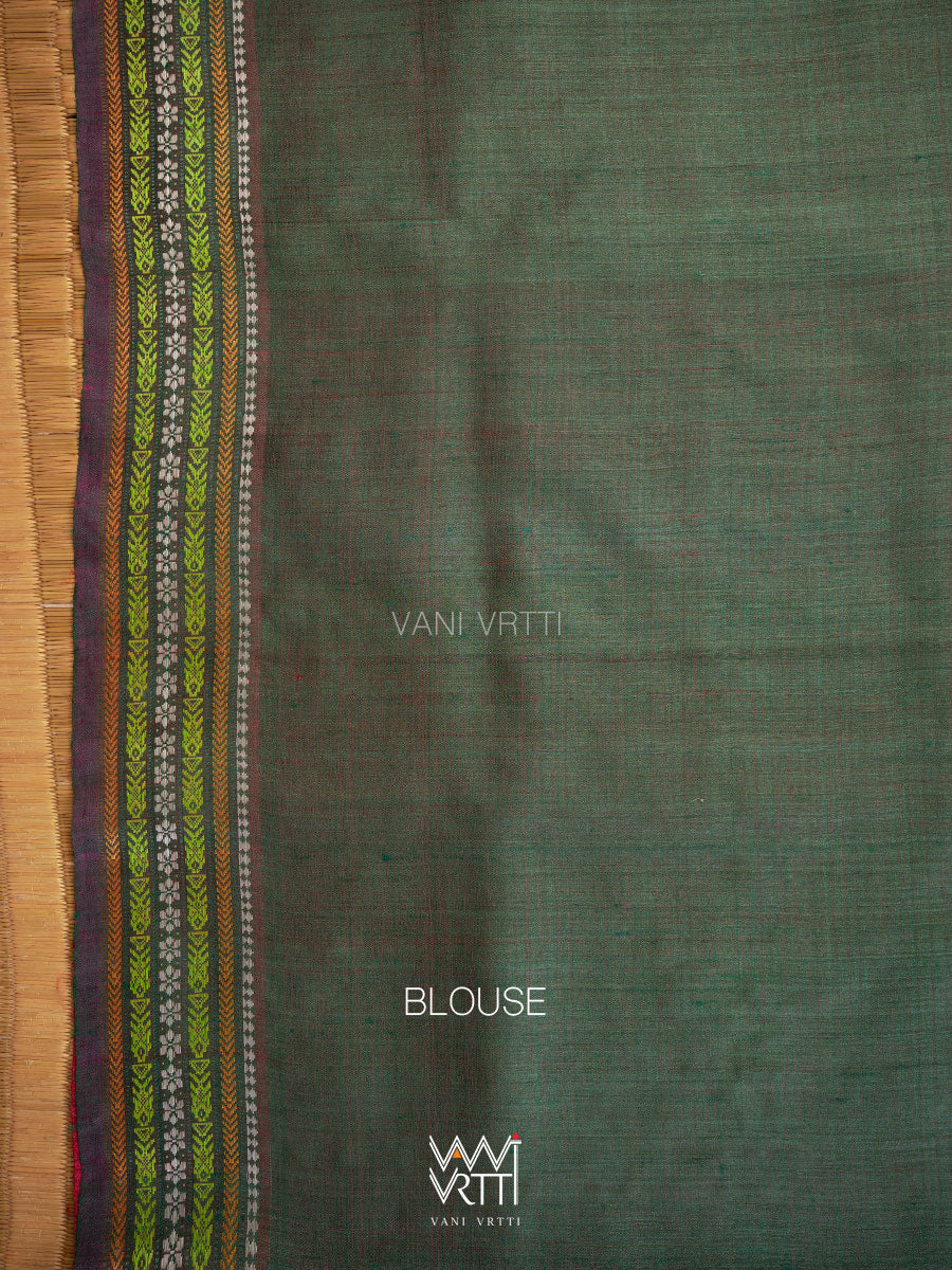 Light Olive Green Red Ganga Jamuna Ananta Handspun Tussar Silk Saree