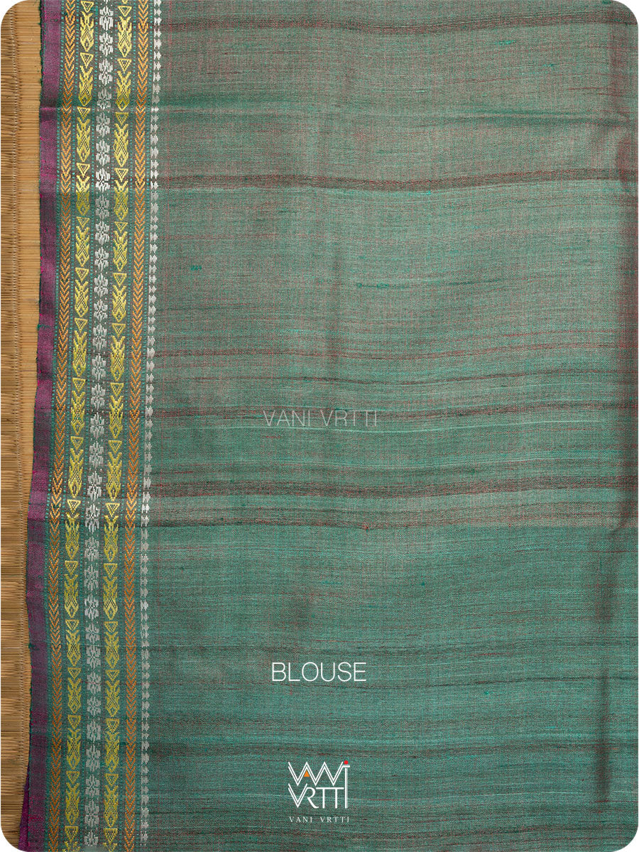 Off White Purple Green Ananta Handspun Tussar Silk Sari