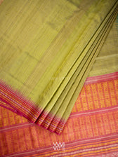 Light Olive Green Red Ganga Jamuna Ananta Handspun Tussar Silk Saree