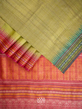 Light Olive Green Red Ganga Jamuna Ananta Handspun Tussar Silk Saree