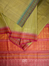 Light Olive Green Red Ganga Jamuna Ananta Handspun Tussar Silk Saree