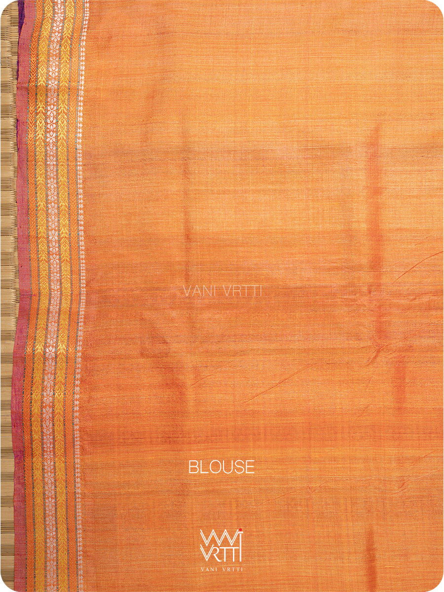 Burgundy Pink Purple Orange Ganga Jamuna Ananta Handspun Tussar Silk Saree