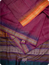 Burgundy Pink Purple Orange Ganga Jamuna Ananta Handspun Tussar Silk Saree