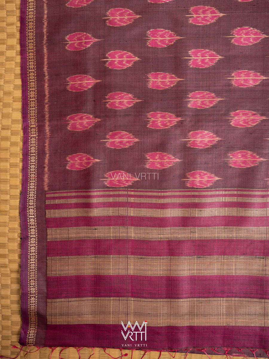 Coffee Pink Peepal Ikat Handspun Tussar Silk Saree