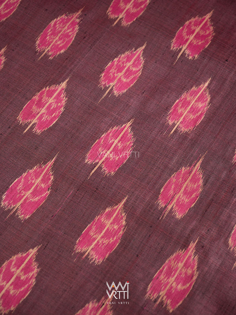 Coffee Pink Peepal Ikat Handspun Tussar Silk Saree