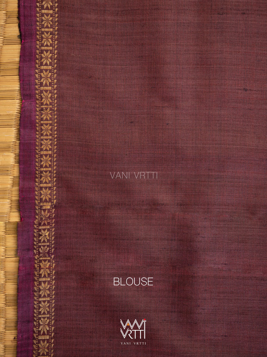 Coffee Pink Peepal Ikat Handspun Tussar Silk Saree