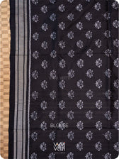 Black Lotus Pond Designer Pure Mulberry Silk Ikat Saree