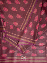 Coffee Pink Peepal Ikat Handspun Tussar Silk Saree