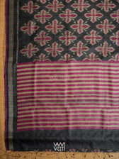 Black Pink Rangan Phool Ikat Handspun Tussar Silk Saree