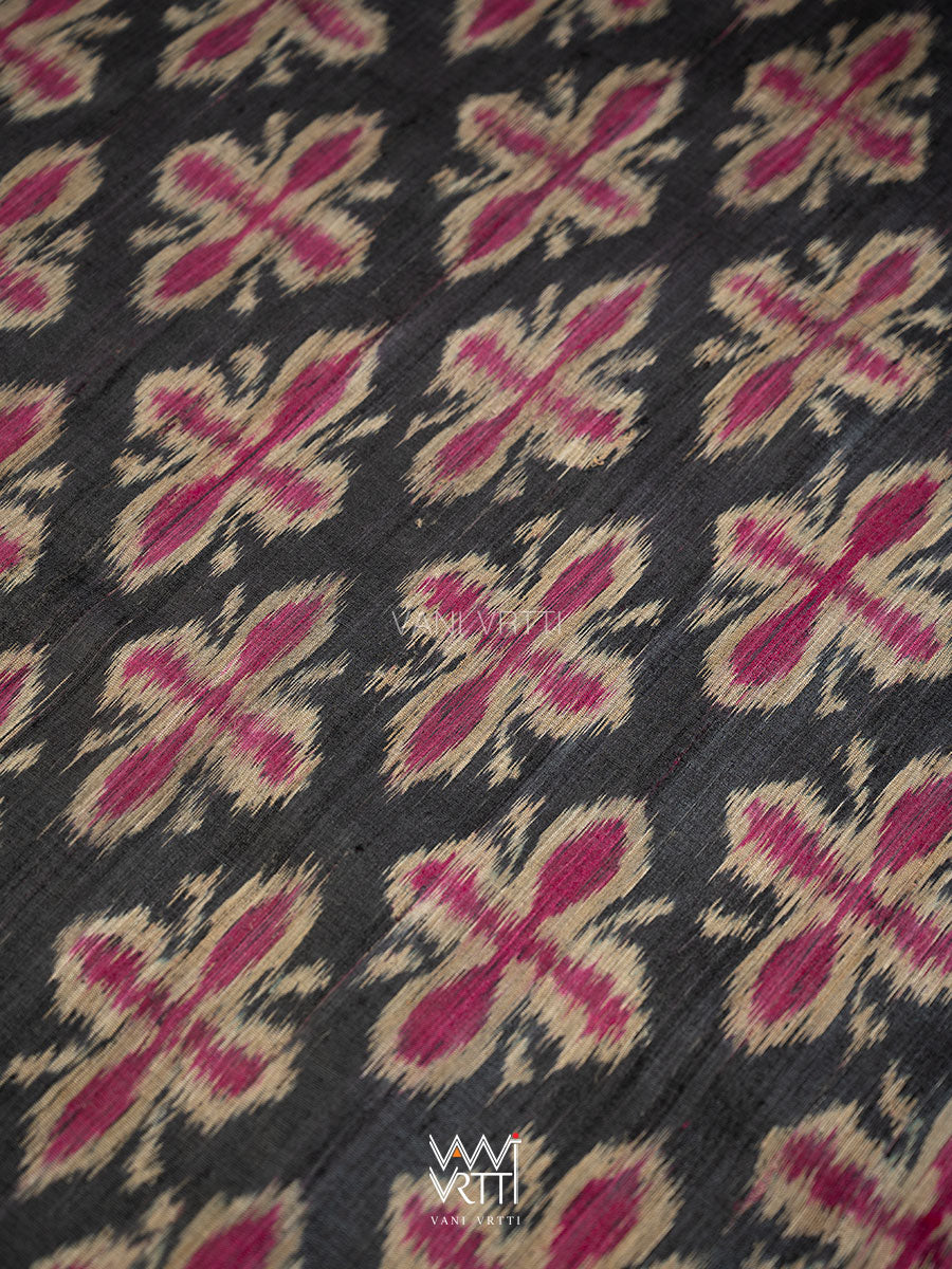 Black Pink Rangan Phool Ikat Handspun Tussar Silk Saree
