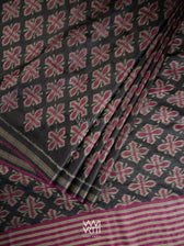 Black Pink Rangan Phool Ikat Handspun Tussar Silk Saree