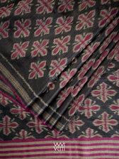 Black Pink Rangan Phool Ikat Handspun Tussar Silk Saree