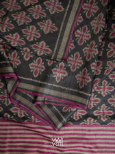 Black Pink Rangan Phool Ikat Handspun Tussar Silk Saree