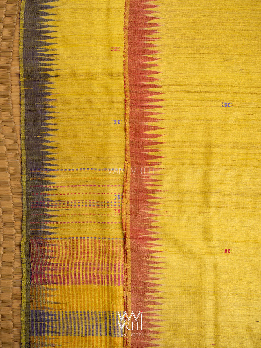 Yellow Lilac Peach Ganga Jamuna Kondha Handspun Tussar Silk Saree