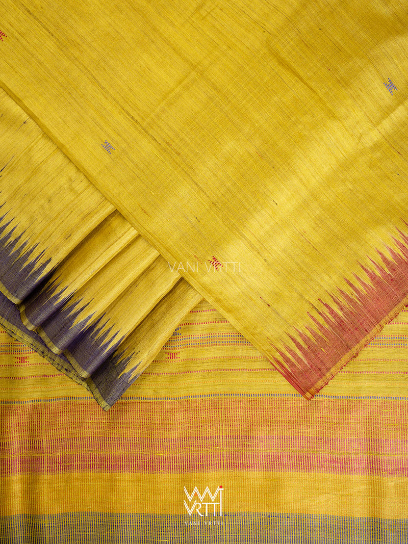 Yellow Lilac Peach Ganga Jamuna Kondha Handspun Tussar Silk Saree