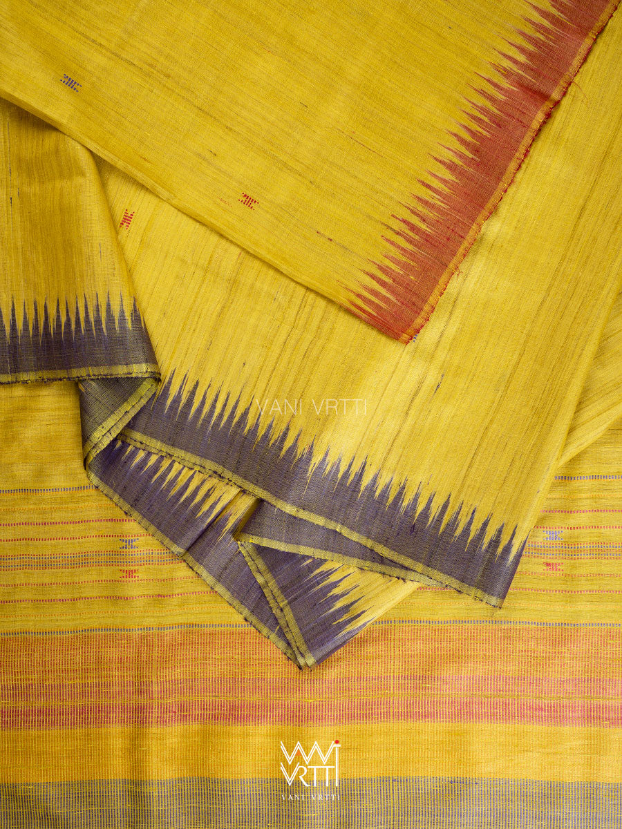 Yellow Lilac Peach Ganga Jamuna Kondha Handspun Tussar Silk Saree
