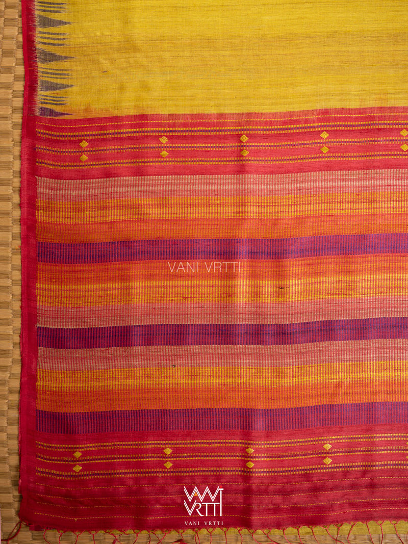 Yellow Red Purple Kondha Handspun Tussar Silk Saree