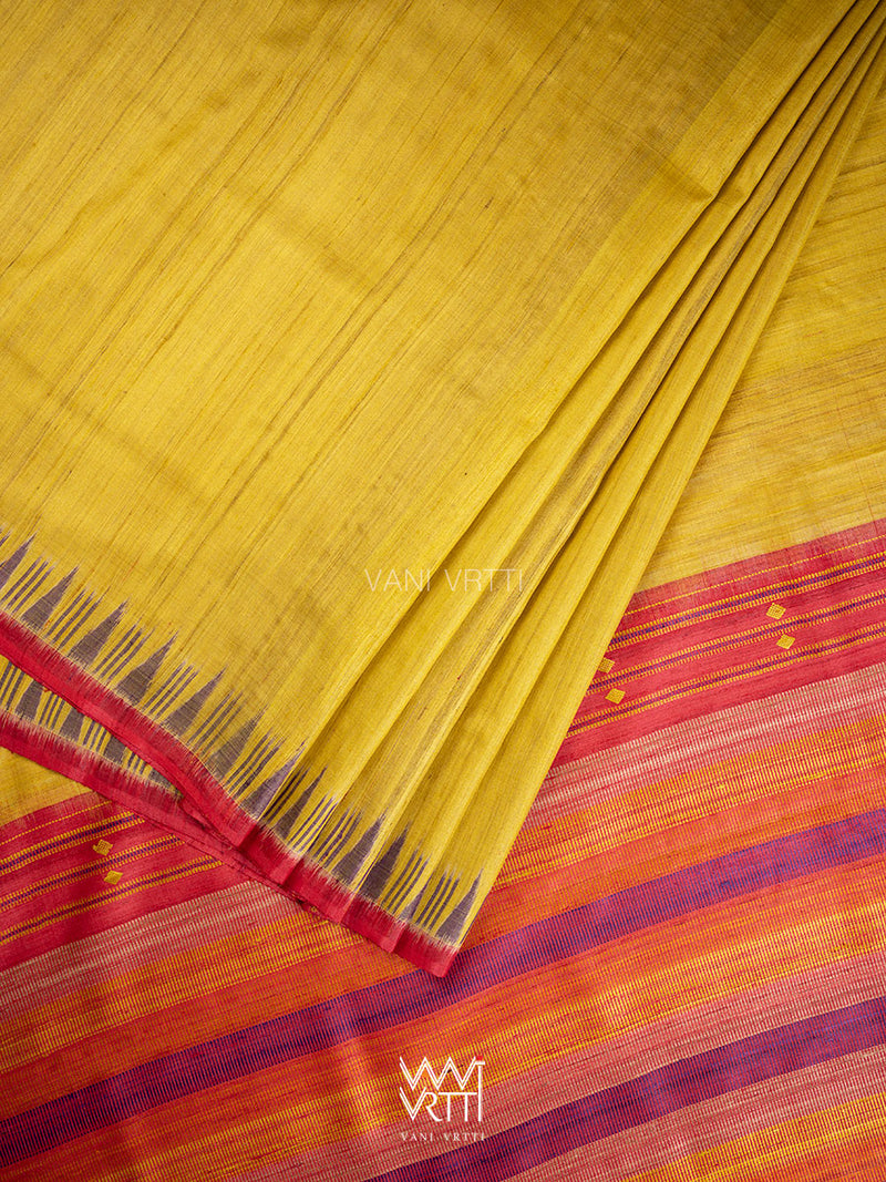 Yellow Red Purple Kondha Handspun Tussar Silk Saree