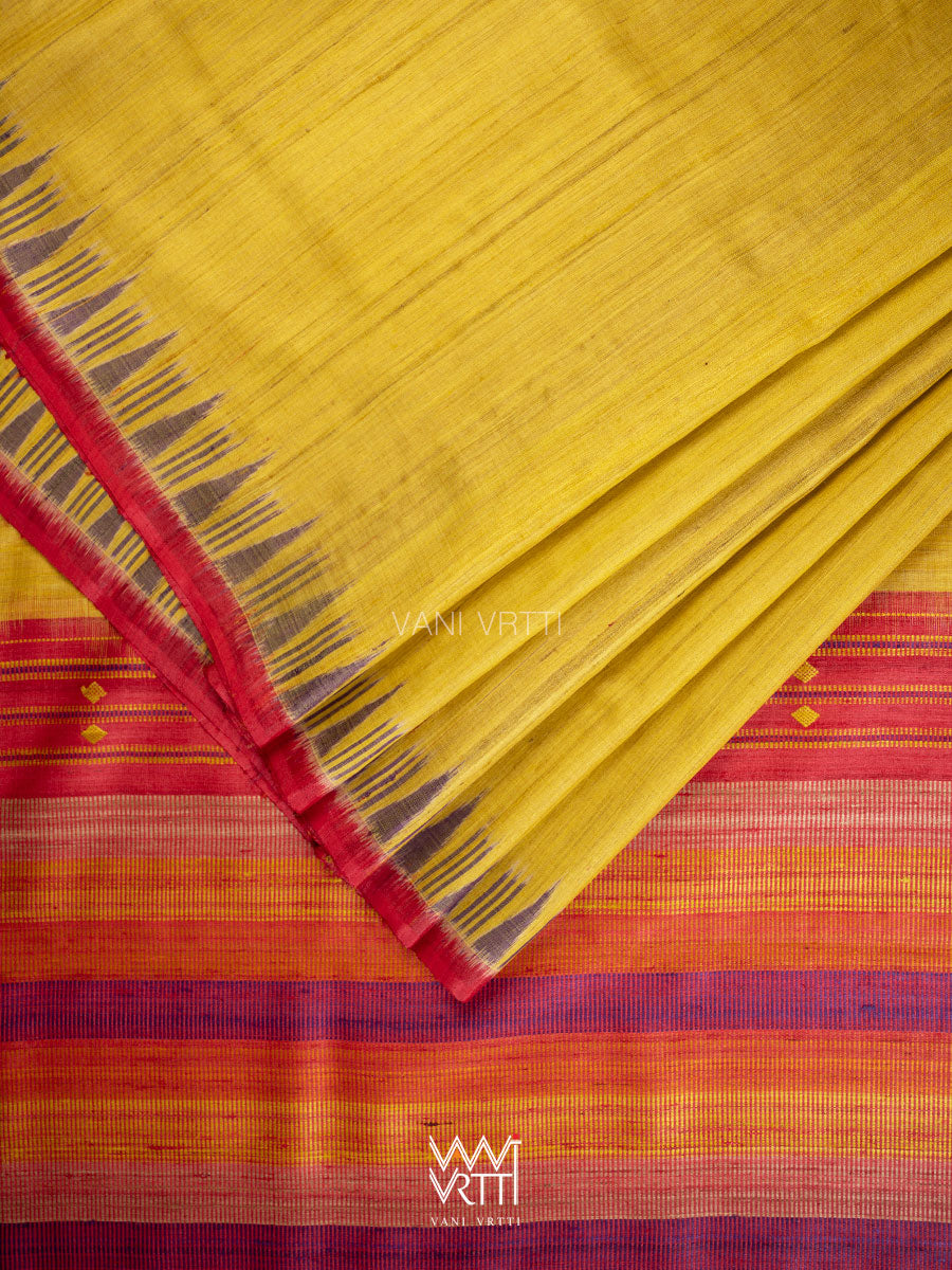 Yellow Red Purple Kondha Handspun Tussar Silk Saree