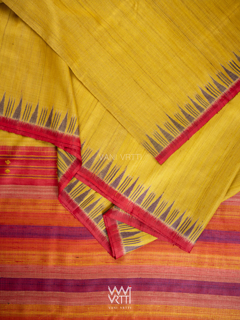 Yellow Red Purple Kondha Handspun Tussar Silk Saree