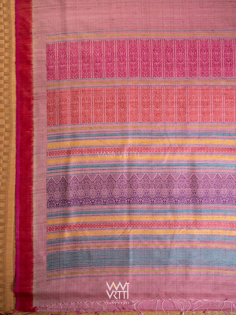 Onion Pink Red Red Ananta Handspun Tussar Silk Saree