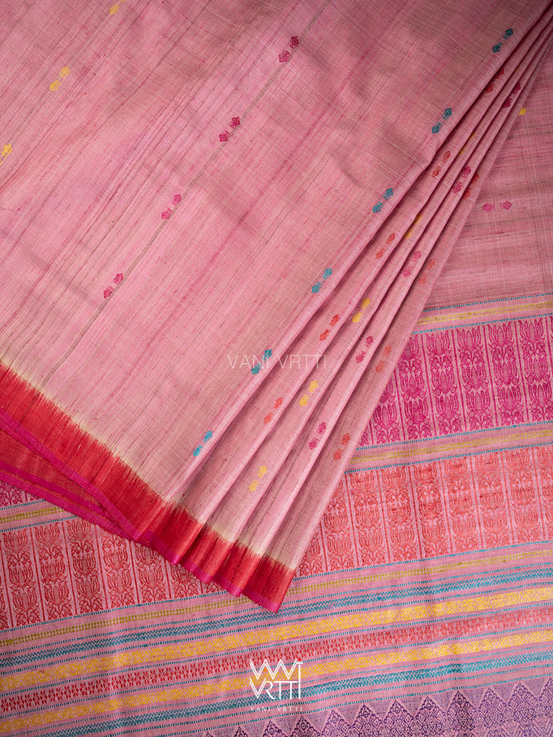 Onion Pink Red Red Ananta Handspun Tussar Silk Saree