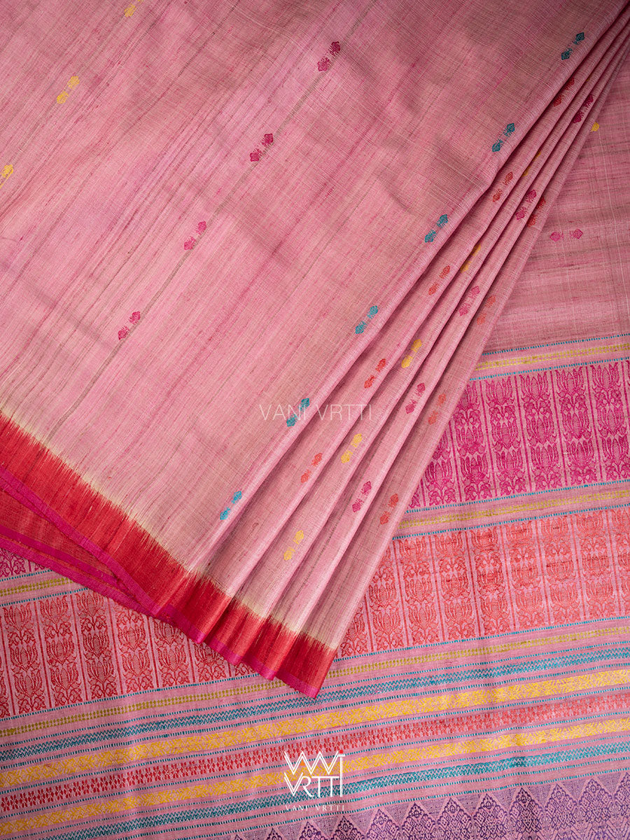 Onion Pink Red Red Ananta Handspun Tussar Silk Saree