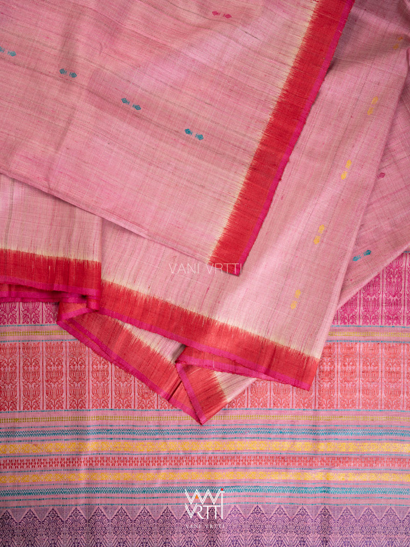 Onion Pink Red Red Ananta Handspun Tussar Silk Saree