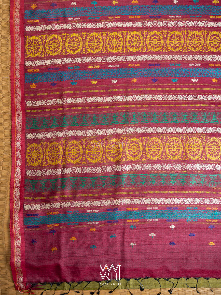 Mehendi Green Magenta  Airavata Konark Double Palla Handspun Tussar Silk Saree