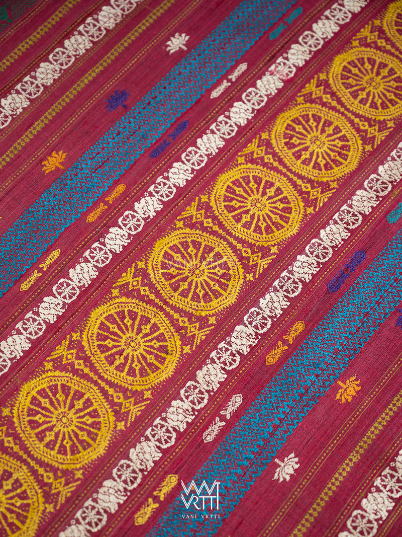 Mehendi Green Magenta  Airavata Konark Double Palla Handspun Tussar Silk Saree