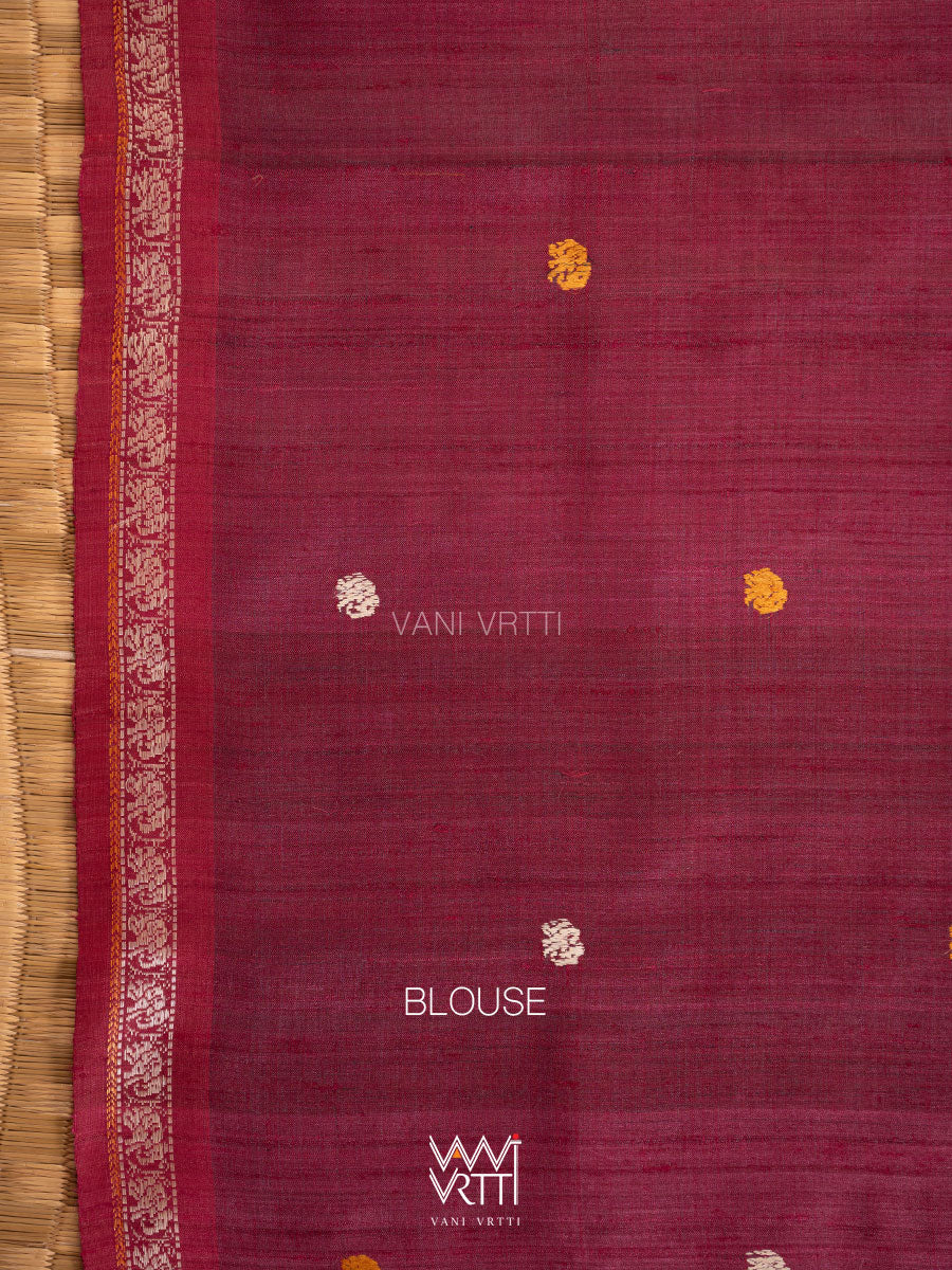 Mehendi Green Magenta  Airavata Konark Double Palla Handspun Tussar Silk Saree