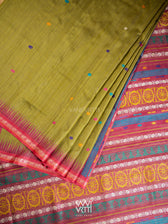 Mehendi Green Magenta  Airavata Konark Double Palla Handspun Tussar Silk Saree