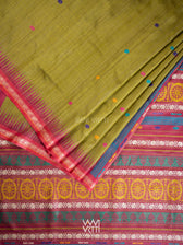 Mehendi Green Magenta  Airavata Konark Double Palla Handspun Tussar Silk Saree