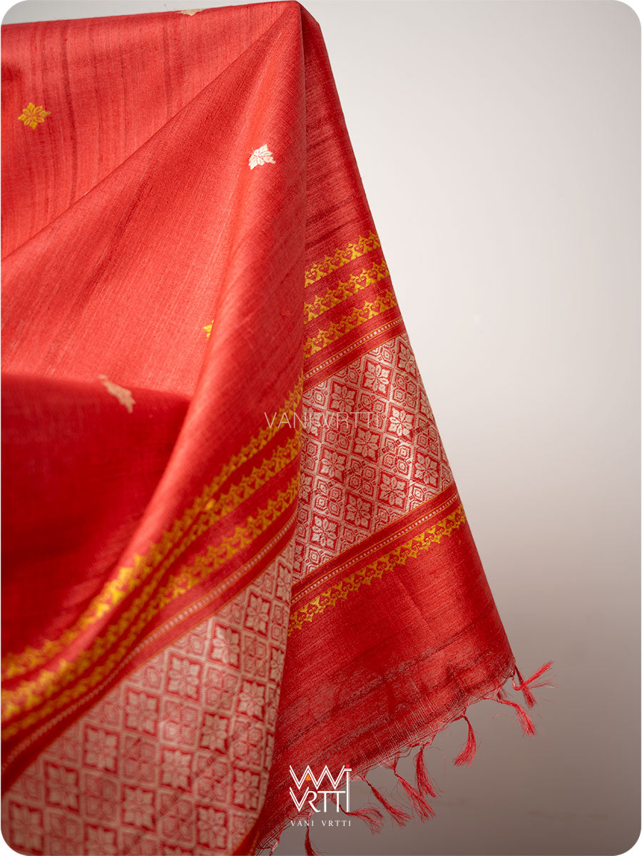 Watermalon Red Dahlia Phool Handspun Tussar Silk Dupatta