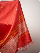 Watermalon Red Dahlia Phool Handspun Tussar Silk Dupatta