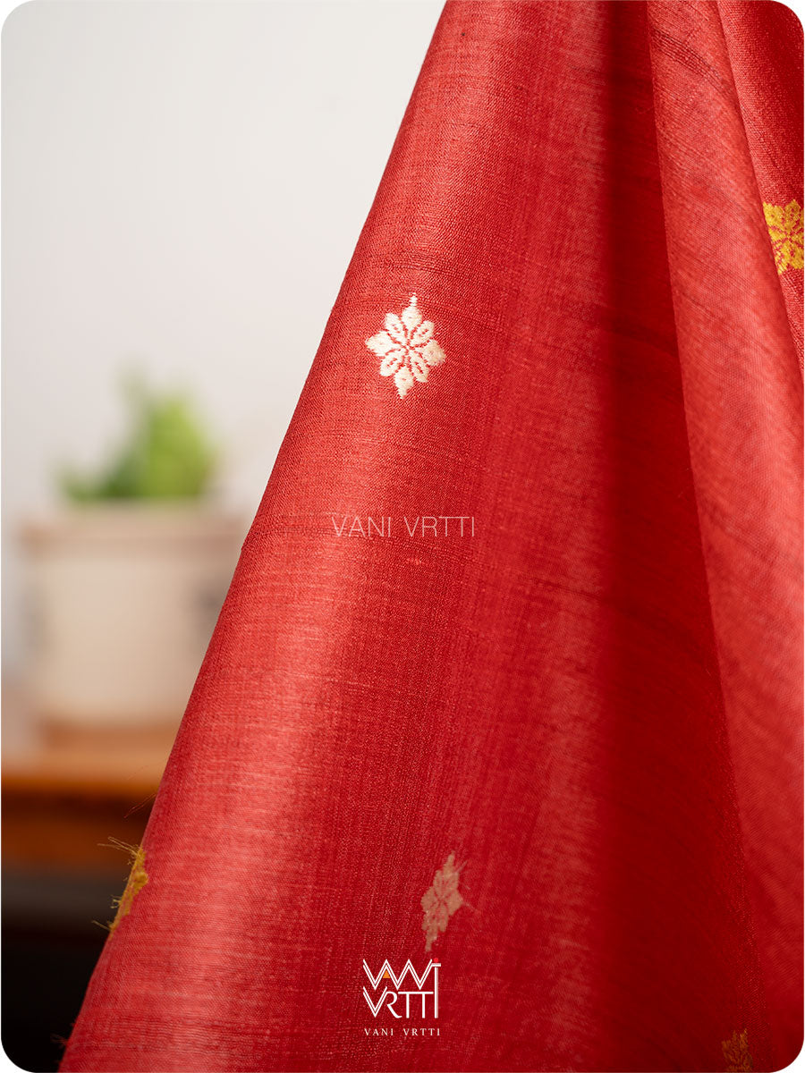 Watermalon Red Dahlia Phool Handspun Tussar Silk Dupatta
