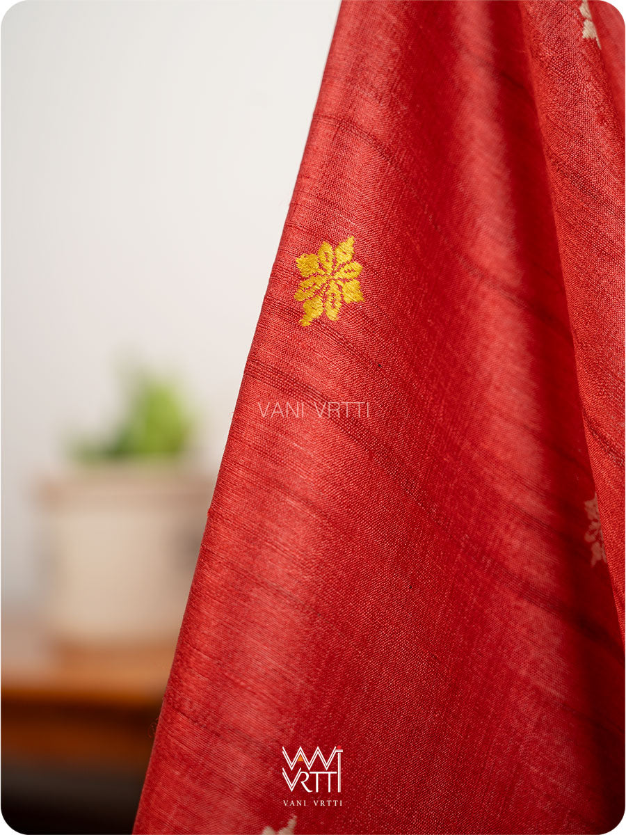 Watermalon Red Dahlia Phool Handspun Tussar Silk Dupatta