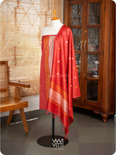 Watermalon Red Dahlia Phool Handspun Tussar Silk Dupatta