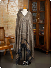 Black Natural Stripe Rekha Ghicha Handspun Tussar Silk Dupatta