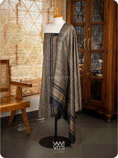 Black Natural Stripe Rekha Ghicha Handspun Tussar Silk Dupatta