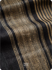 Black Natural Stripe Rekha Ghicha Handspun Tussar Silk Dupatta