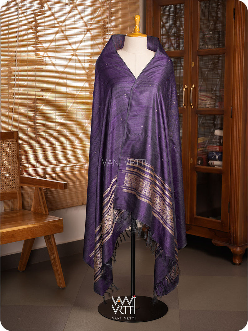 Deep Violet Small Madhumalati Handspun Tussar Silk Dupatta
