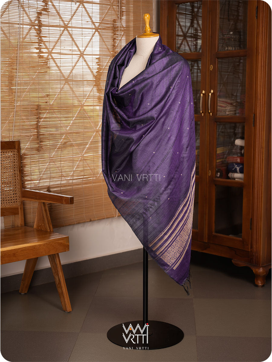 Deep Violet Small Madhumalati Handspun Tussar Silk Dupatta